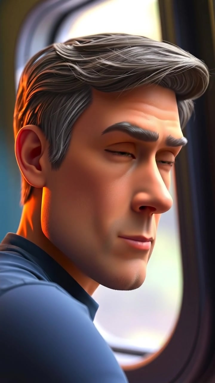 A close-up of Mark speaking, with a serious and intent expression, captured in a detailed 3D animation style. Natural lighting highlights facial features, with smooth camera focus on his face. The background is softly blurred, conveying focus and intensity. The audio features subtle ambient sounds.