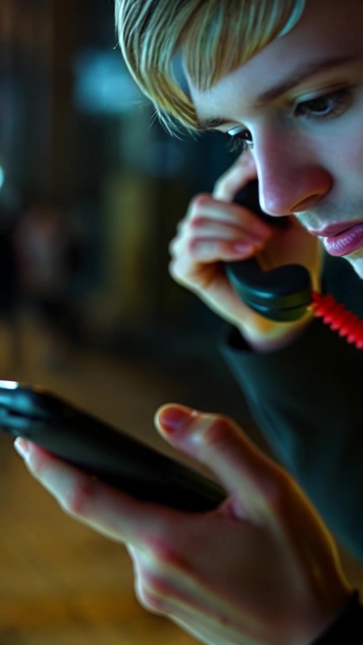 Scene: Close-up of a hand gripping a smartphone tightly, conveying a sense of urgency amidst a busy urban background. Style: Ambient street lighting blending with soft, warm glows from nearby shop signs. Motion: The camera pushes in on the hand, capturing the tense grip before transitioning to a wider shot, unveiling the bustling city scene where the urgency unfolds.