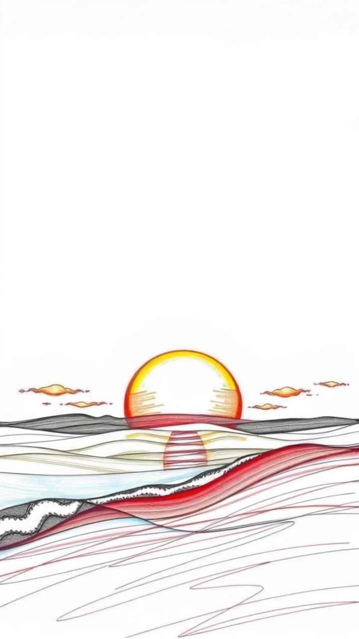Scene: A breathtaking sunrise emerging over a serene horizon, symbolizing hope and new beginnings. Style: Soft, warm light bathing the landscape in golden hues, creating a tranquil atmosphere. Motion: The camera slowly rises, revealing the expansive sky and the sun's gradual ascent, capturing the beauty of the awakening landscape.
