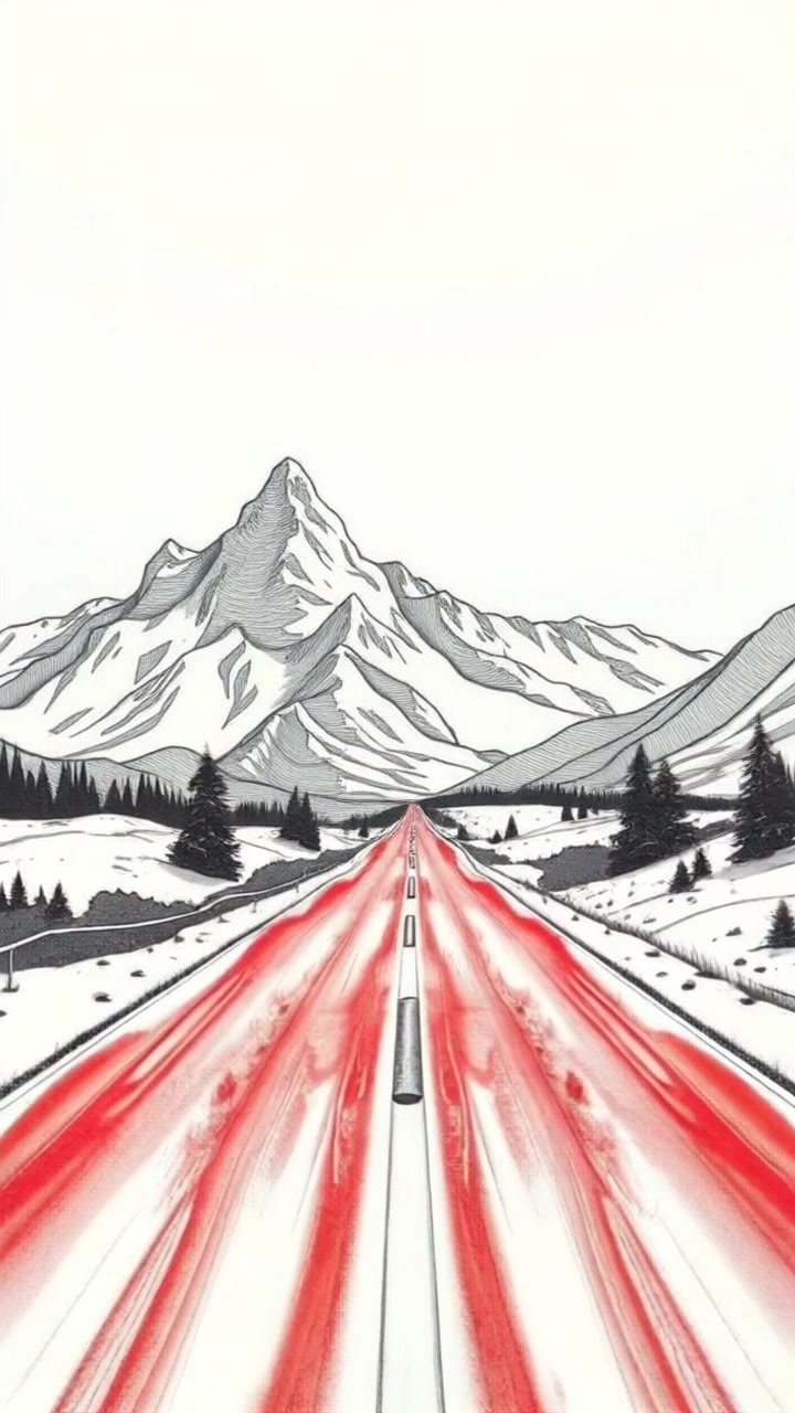Scene: A scenic open road stretching towards majestic mountains under a clear blue sky, evoking a sense of freedom and adventure. Style: Bright, natural daylight enhancing the vivid colors of the landscape. Motion: The camera glides smoothly along the road, capturing the expansive view with a steady push forward, while gentle panning reveals the towering mountains in the distance.