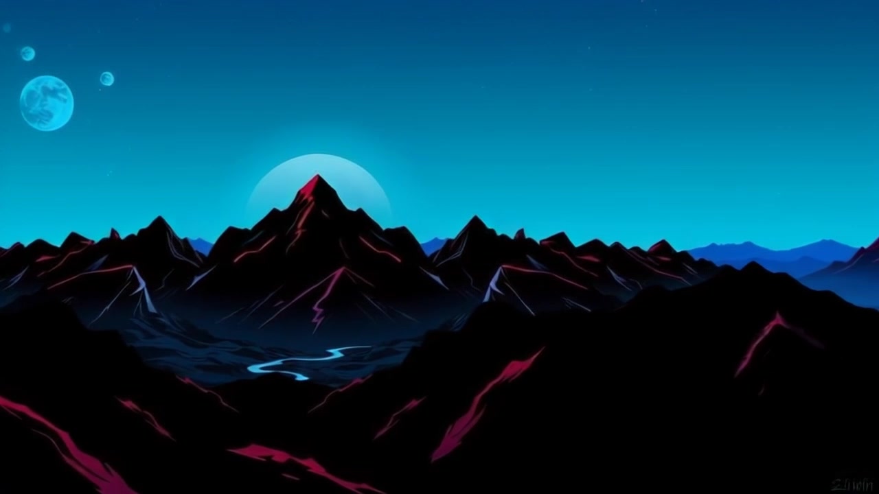 Scene: A serene landscape featuring distant mountains under a clear blue sky, evoking a sense of calmness. Style: Soft, ambient lighting that enhances the tranquil atmosphere. Motion: Camera slowly sweeps across the landscape, transitioning from the foreground to the distant peaks, capturing the peaceful essence of the environment.