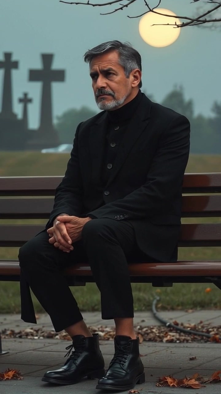 Subject: A person sitting alone on a park bench, looking contemplative with a furrowed brow. Subject movement: The person shifts slightly, glancing around the park while deep in thought. Scene: A serene park filled with gently swaying trees and softly falling leaves in autumn, with a blurred background of distant people strolling. Style: Warm, golden-hour lighting creating a soft and inviting atmosphere. Motion: The camera slowly pushes in to capture the person's facial expressions more closely, revealing the subtle emotions playing across their features.