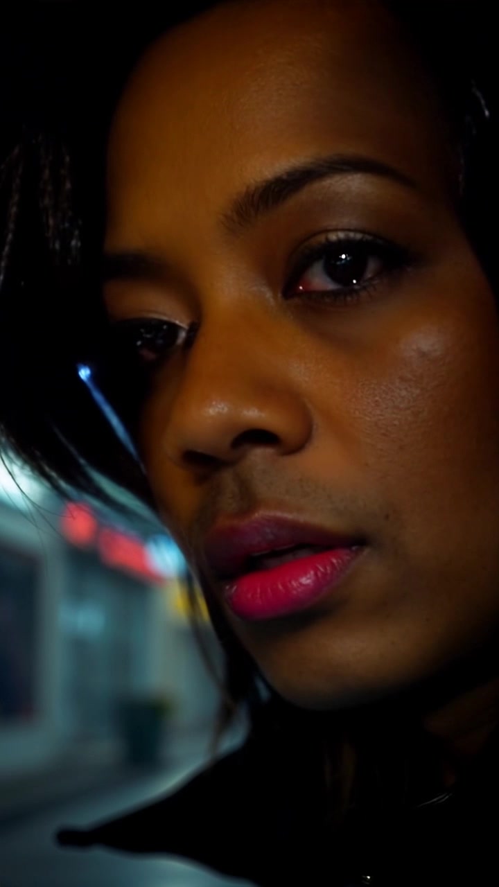 Subject: A person's face with a blend of hope and doubt. Scene: Close-up of Monique's face, captured in soft, warm light. Motion: The camera subtly pushes in to reveal the nuances of her expression, creating an intimate connection as the lighting gently caresses her features, emphasizing the emotions reflected in her eyes.