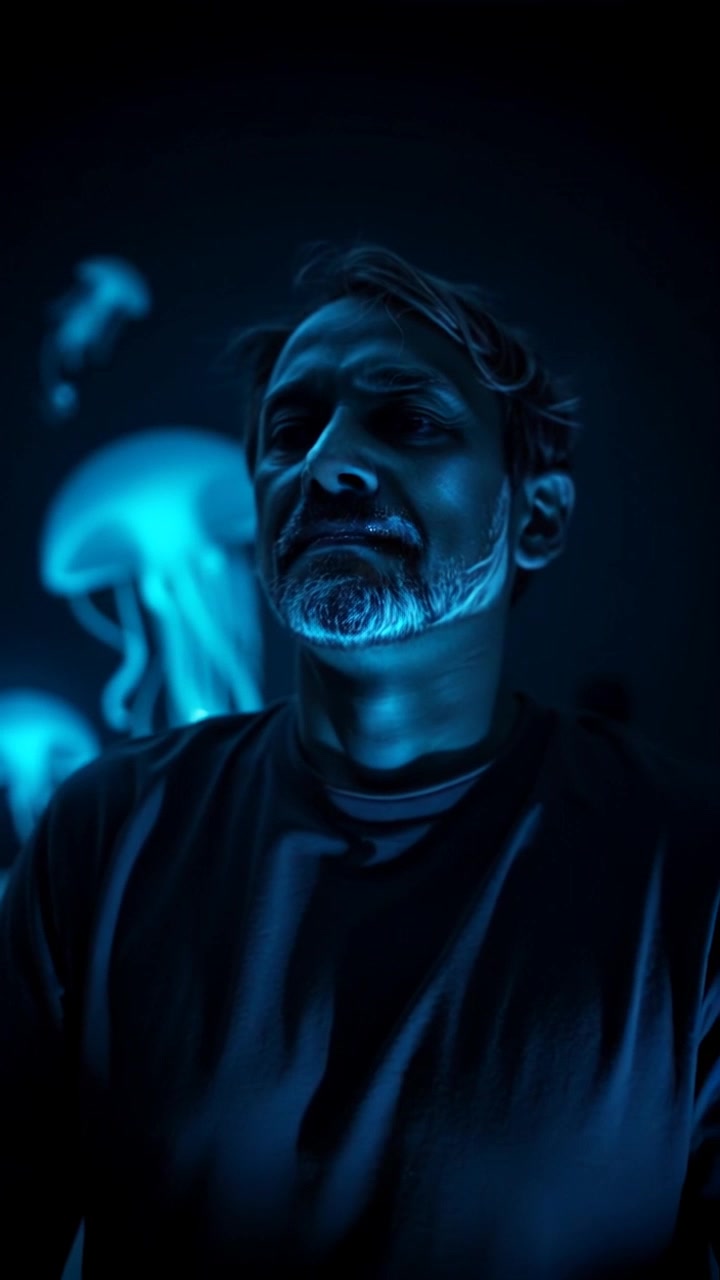 Subject: Raj meditating peacefully. Scene: A tranquil room with soft lighting, creating an inviting atmosphere, focusing on the calm expression on his face. Motion: The camera slowly zooms in on Raj, capturing the serene environment around him, while the gentle light casts a warm glow, enhancing the peaceful mood of the moment.