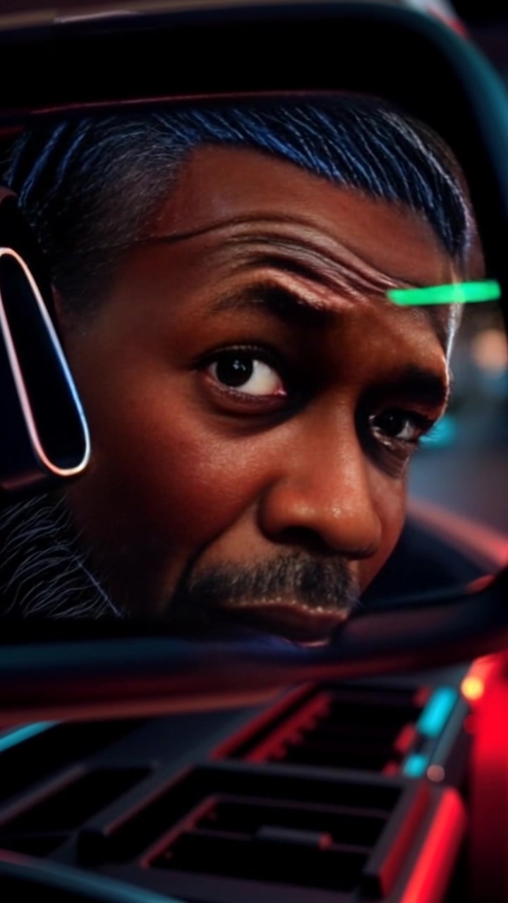 Subject: A man showing confusion as he glances back while sitting in a car. Scene: Close-up of the man's face reflected in the rear-view mirror within a car interior. Style: Dim ambient light casting soft shadows on his face, enhancing the sense of tension. Motion: The camera slowly dolly in, focusing tightly on his expression, capturing the nuances of his confusion as the ambient sounds of the outside world blend into a subtle background.