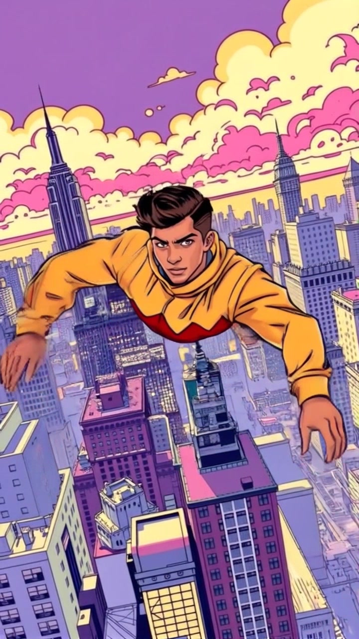 Subject: A diver poised for a leap. Subject movement: Arjun stands at the edge, preparing to dive into the waters below. Scene: A sweeping view of the New York skyline in the background, showcasing iconic skyscrapers and the shimmering river. Style: Vibrant city lights during twilight, contrasting with the deep blue sky. Motion: The camera begins with a wide shot capturing the skyline before pushing in dynamically to focus on the diver as he launches into the air, creating a dramatic sense of anticipation.