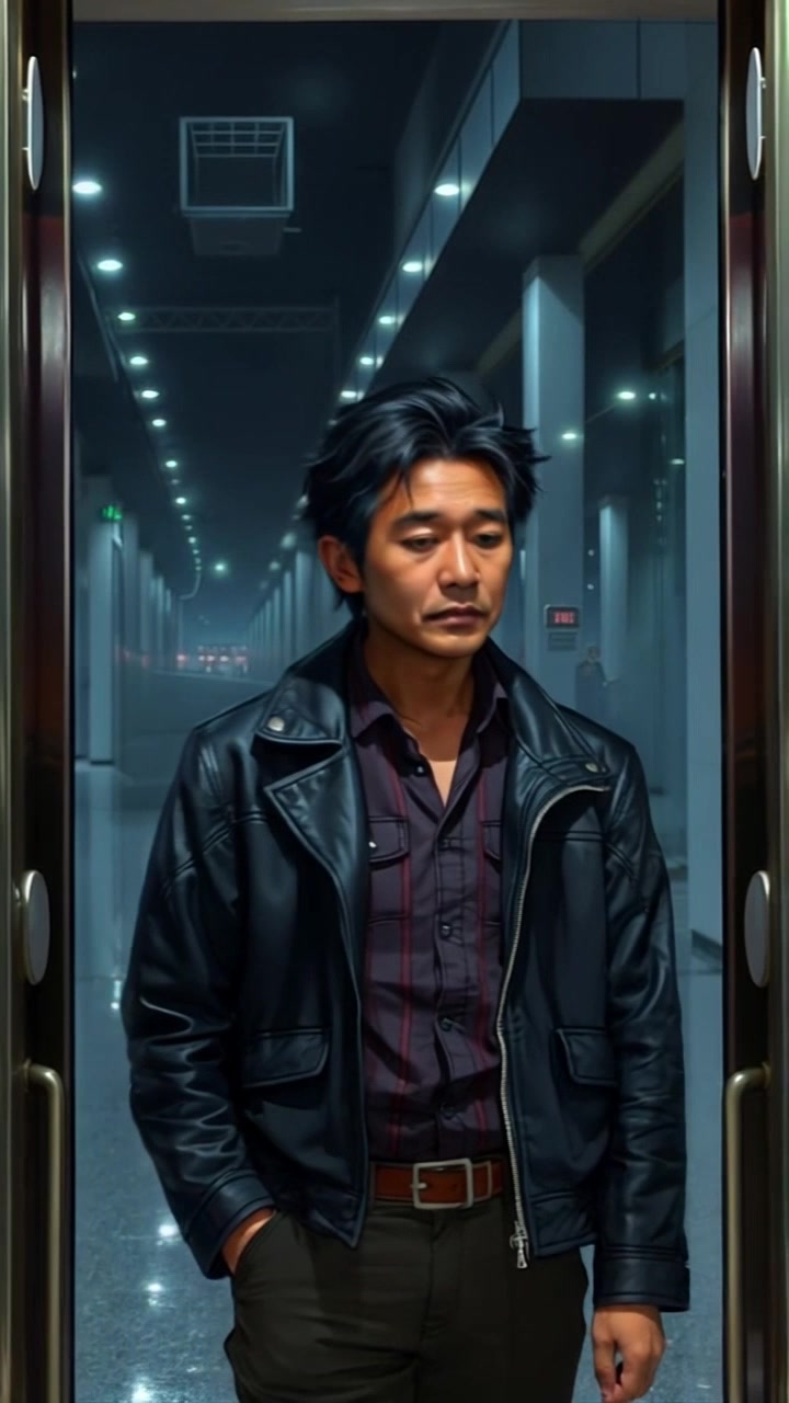 Subject: A person standing hesitantly at an elevator entrance. Subject movement: The individual shifts slightly from foot to foot, a mix of curiosity and confusion evident in their expression. Scene: A contemporary building lobby with sleek design and subtle lighting. Style: Ambient light softly illuminating the polished floor and modern elevator doors, casting gentle reflections. Motion: The camera slowly pushes in towards the individual, capturing their facial expression and the atmosphere of anticipation in the lobby.
