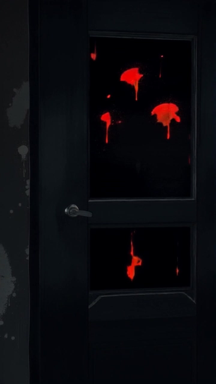 Scene: The closed door of Hiro's room, shadows flickering and shifting across its surface, hinting at the activity within. Style: Soft, ambient light enhances the mysterious atmosphere, creating an enticing but enigmatic mood. Motion: The camera smoothly moves closer to the door, capturing the play of shadows before gently pulling back, emphasizing the stillness and anticipation.