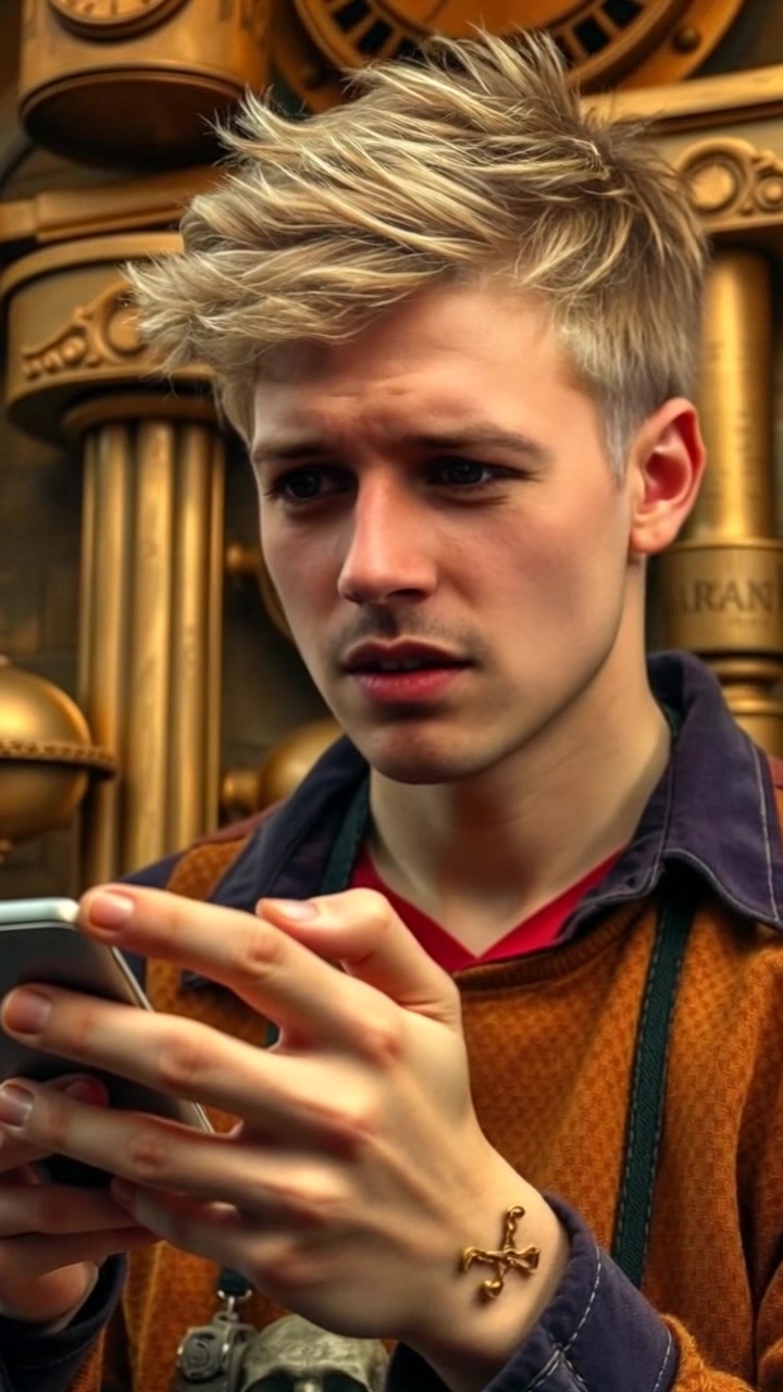 Subject: A person named Ryan, brows furrowed in confusion as he holds a smartphone. Subject movement: He shifts his weight slightly from side to side, glancing up and around as if seeking answers. Scene: A cozy living room with warm lighting, scattered books, and soft furnishings create an inviting atmosphere. Motion: The camera moves in softly, capturing the moment of disbelief on Ryan's face, then pans slowly to show the surrounding environment.