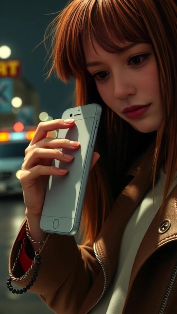 Subject: A woman's trembling hands dialing 911 on her phone. Subject movement: The hands shake noticeably as they press the numbers, reflecting urgency and fear. Scene: A close-up view focusing on the hands, with a blurred background suggesting a tense environment. Style: Soft, ambient lighting creates a sense of urgency and vulnerability. Motion: The camera slowly zooms in on the hands, capturing the trembling detail, while gently blurring the surroundings to enhance the feeling of isolation.