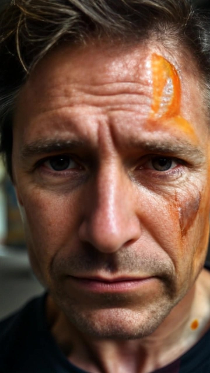 Subject: A close-up of a person's face reflecting frustration and exhaustion. Scene: The setting is a dimly lit room with shadows creeping along the walls, creating a tense atmosphere. Style: Soft, ambient lighting illuminating the subject's features while deep shadows emphasize the emotional turmoil. Motion: The camera slowly pushes in on the face, capturing subtle shifts in expression as the person exhales deeply, adding a sense of intimacy and urgency to the moment.