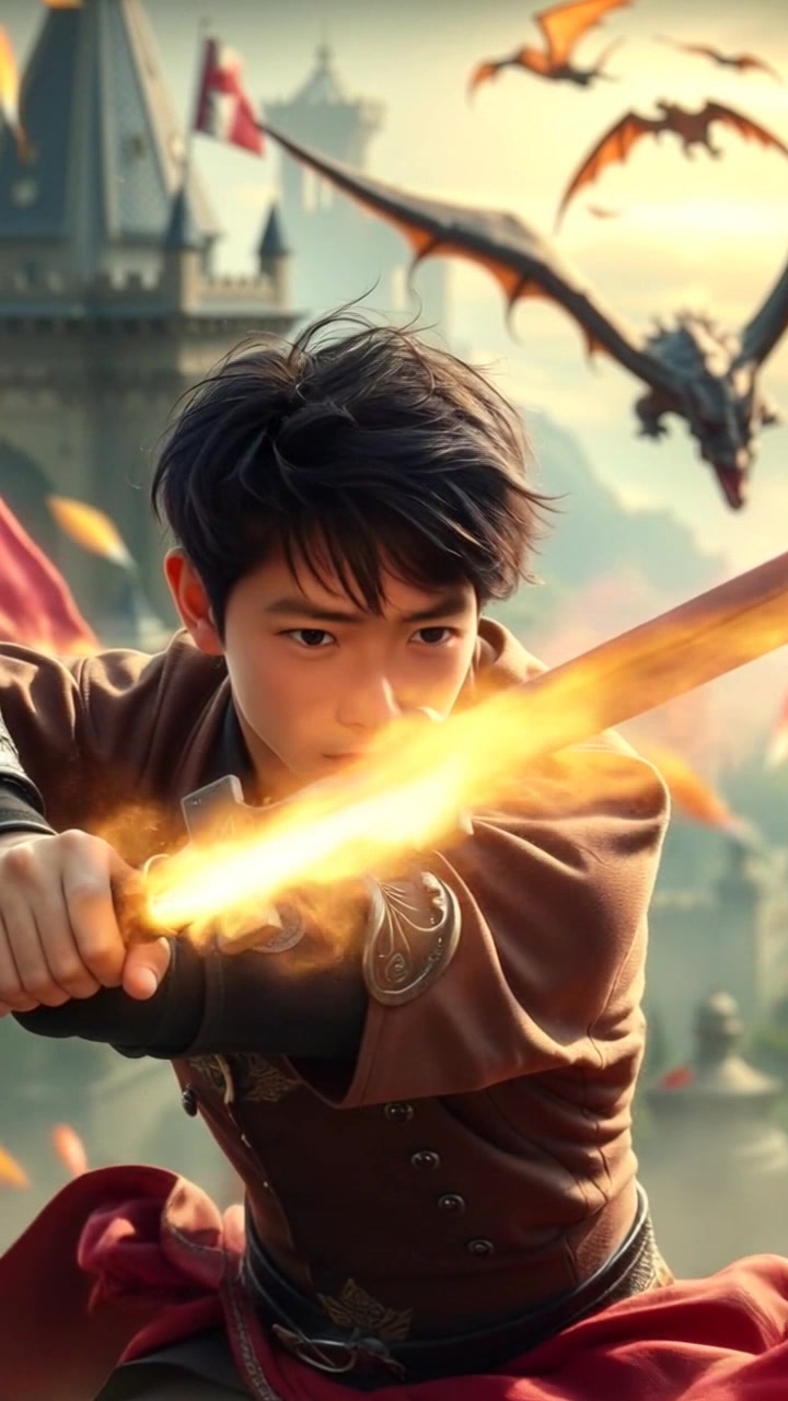 Subject: A dynamic character in an action pose, preparing to launch a powerful attack. Subject movement: The character exudes energy with a fierce expression, muscles tensed and coiled, ready for explosive motion. Scene: A vibrant battleground with swirling dust and dynamic lighting, hinting at chaos and intensity in the background. Style: Bright, high-contrast lighting that emphasizes the character's determination against the dramatic backdrop. Motion: The camera performs a fast, dramatic push-in towards the character, capturing the tension of the moment as energy radiates outward.