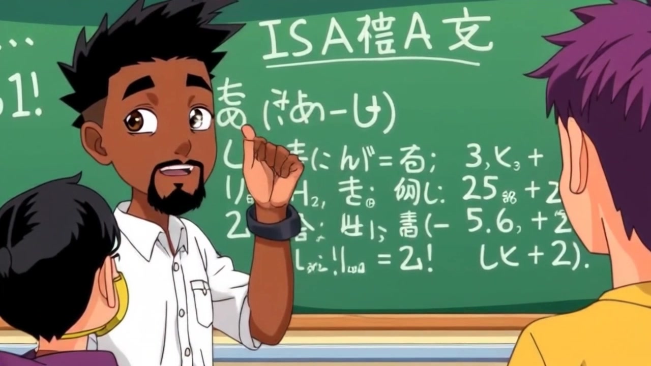 Subject: A dynamic teacher gesturing passionately in front of a classroom blackboard. Subject movement: The teacher moves animatedly, emphasizing points as he speaks, engaging with the unseen students. Scene: A vibrant classroom filled with learning materials, desks, and a blackboard filled with notes. Style: Bright, warm lighting creates an inviting atmosphere, enhancing the sense of engagement. Motion: The camera slowly zooms in on the teacher as he gestures, seamlessly transitioning to capture the students' reactions in the background.