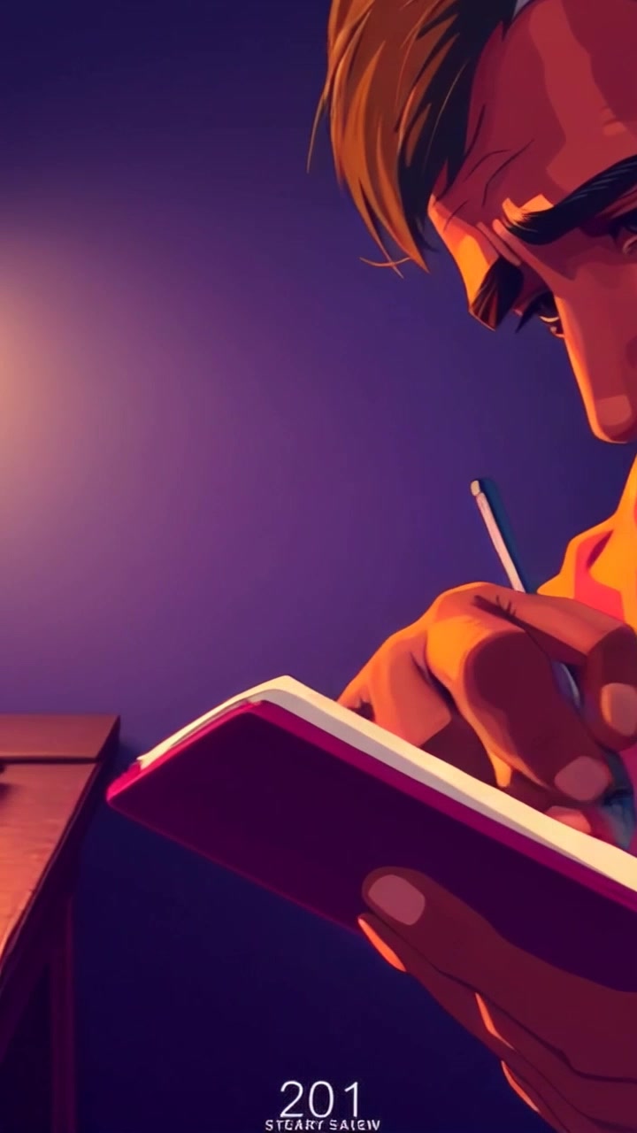Subject: Hands writing notes in a notebook. Subject movement: The hands move fluidly, jotting down ideas with a focused intensity. Scene: A close-up of a desk cluttered with stationery, notebooks, and a warm lamp providing soft illumination. Style: Soft, ambient lighting creates a calming atmosphere, emphasizing the serenity of the moment. Motion: The camera gently pushes in to capture the intricate details of the notes being written, then glides up to reveal the surrounding workspace, inviting a deeper understanding of the creative process.