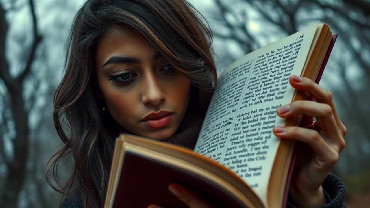 Scene: A close-up of a hand turning the page of an open book, revealing vibrant illustrations and text, set against a soft-focus background of an inviting reading nook filled with plush cushions and warm lighting. Style: Soft, ambient lighting blankets the scene, creating a cozy and inquisitive atmosphere. Motion: The camera starts with a tight focus on the hand's delicate movement, then subtly pulls back to reveal the entire book and the soft surroundings, capturing the essence of wonder and discovery.