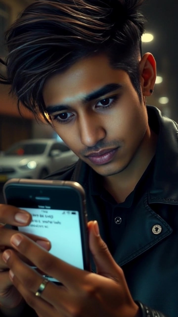 Subject: A person holding a phone. Subject movement: The camera slowly zooms in on the phone screen, revealing a message as the person's fingers tap the screen. Scene: An indoor setting, possibly a cozy living room with soft furnishings in the background. Style: Soft, ambient lighting highlighting the person's concentration. Motion: A smooth dolly in towards the phone, creating an intimate connection with the subject's action.