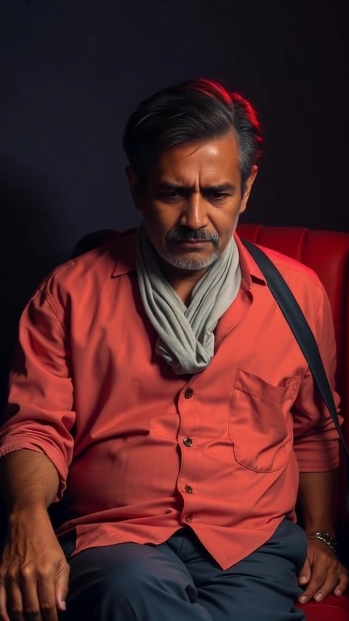 Scene: A dimly lit room, focusing on a single chair where an individual sits with a somber expression, shadows creeping in the background creating a sense of isolation. Style: Moody lighting emphasizes the shadows, casting an introspective atmosphere. Motion: Camera slowly pushes in on the individual, capturing the weight of the moment and the subtle play of light across their features.