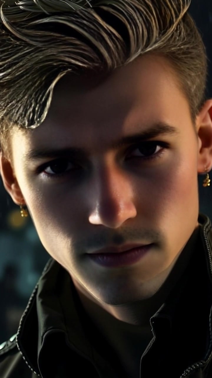 Scene: A close-up on a person named Ryan, displaying an uneasy expression, with deep shadows enveloping his features. Style: Dramatic lighting that accentuates the tension in the scene, casting stark contrasts across his face. Motion: Camera slowly zooms in for an intimate focus on Ryan, emphasizing the emotional intensity in his eyes as the background blurs into obscurity.