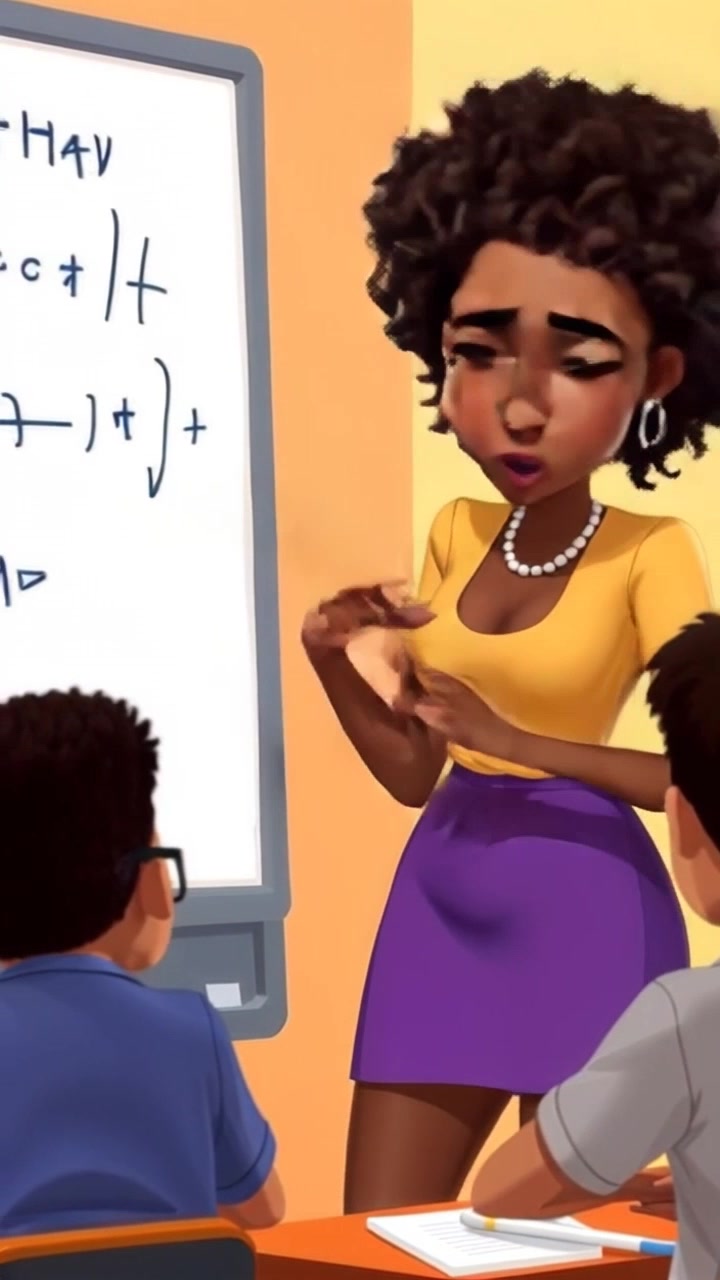 Scene: A bustling classroom setting with a teacher engaged in an explanation at the whiteboard, surrounded by attentive students. Style: Bright, ambient classroom lighting enhancing a focused atmosphere, with colorful educational materials decorating the walls. Motion: The camera pans smoothly from the teacher to the students, capturing their reactions, then returns to a close-up of the teacher's animated gestures as she outlines key concepts.