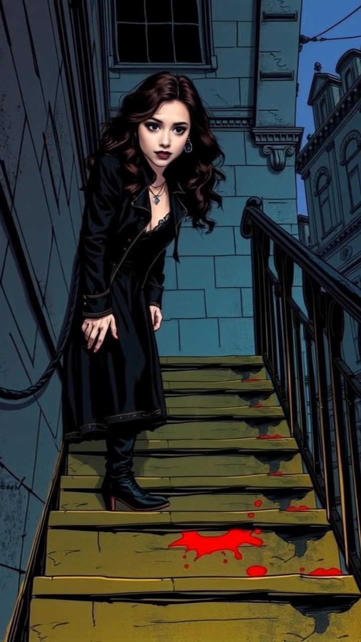 Subject: A determined figure standing at the top of a staircase, looking down with a worried expression. Subject movement: The figure shifts slightly, tension evident in their stance as they gaze apprehensively. Scene: A dimly lit staircase, the shadows stretching across the walls, hinting at an unknown descent below. Style: Ambient light softly illuminating the staircase, enhancing the sense of unease. Motion: The camera begins with a close-up of the figure's expressive face before panning down the staircase, revealing the depth and mystery beneath.