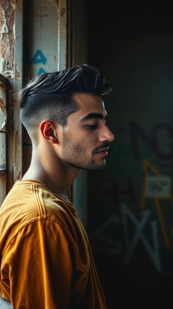 Scene: A dimly lit room with a young man gazing thoughtfully out of the window, shadows playing across his face. Style: Soft, ambient lighting that creates a contemplative atmosphere. Motion: The camera gently pushes in, focusing on the man's expression, then slowly pans to reveal the view outside, enhancing the sense of introspection.