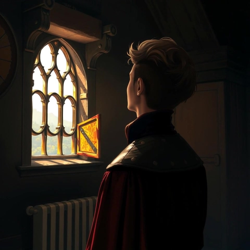Subject: A solitary figure gazing out a window. Scene: A dimly lit room with muted colors, emphasizing a sense of introspection and solitude. Style: Soft, ambient lighting creates a melancholic atmosphere. Motion: The camera slowly pushes in on the figure, capturing their thoughtful expression with a close-up shot, while soft shadows play across the walls, enhancing the mood.