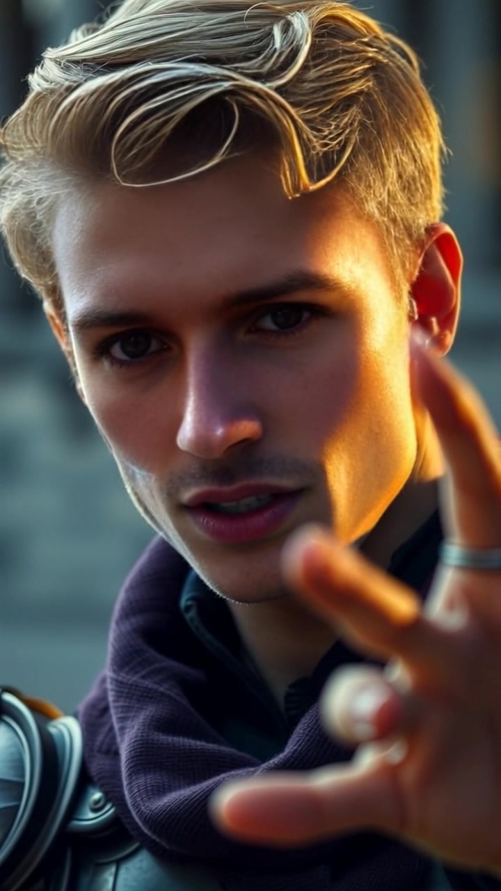 Subject: A person with a determined expression, passionately gesturing with a raised hand. Scene: The individual stands in front of an audience, background slightly blurred to emphasize engagement. Lighting: Bright, focused spotlight illuminating the face with soft shadows adding depth. Motion: Camera pushes in dynamically on the speaker's face, capturing the intensity of emotion, while subtly tilting to follow hand gestures across the frame.