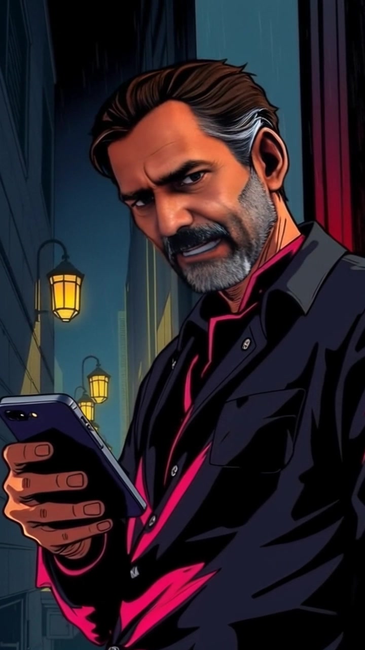 Subject: A person whispering intently into a smartphone. Subject movement: The person shifts slightly, their intense expression conveying urgency as they pace the dimly lit room. Scene: An intimate, shadowy space with soft ambient lighting emphasizing the person's focused demeanor. Motion: The camera performs a slow push-in, closing the distance to capture the nuances of the person's face as they speak, while the surrounding environment fades softly into the background.