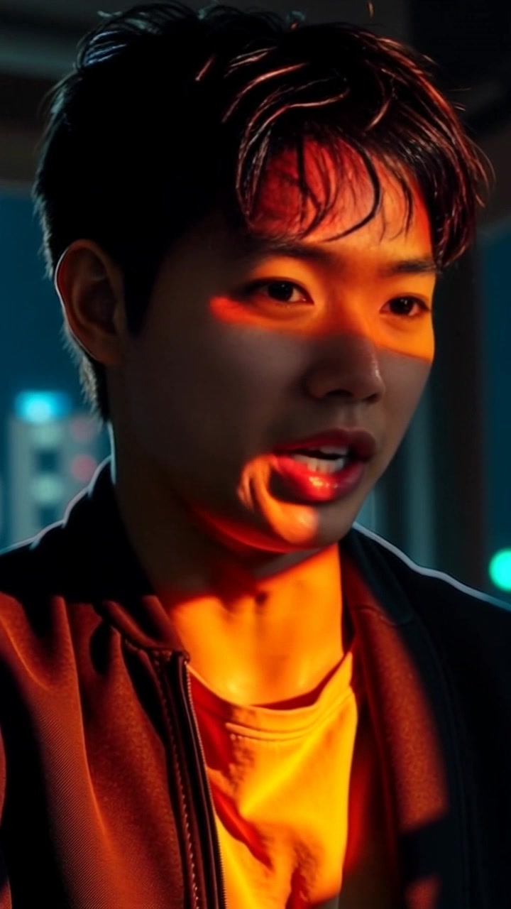 Scene: A dimly lit room where an anxious figure is speaking, shadows dramatically enveloping his face. Style: Moody lighting accentuates the tension, with deep contrasts creating an unsettling atmosphere. Motion: The camera slowly moves in for a close-up, emphasizing the character's fearful expression as shadows shift across his features.