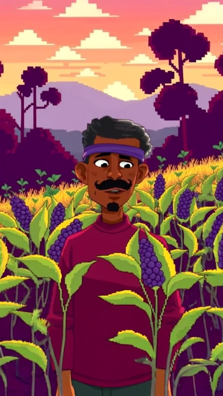 Subject: A man standing in a field, gazing thoughtfully at his crops. Subject movement: He tilts his head and shifts his weight slightly, observing the landscape around him. Scene: Lush green crops in a sunlit field, surrounded by a serene natural landscape with distant hills. Style: Soft morning light illuminating the scene, creating a warm and inviting atmosphere. Motion: The camera performs a gentle push-in toward the subject, capturing the subtle movement as he reflects on his work, with a slight breeze causing the crops to sway.