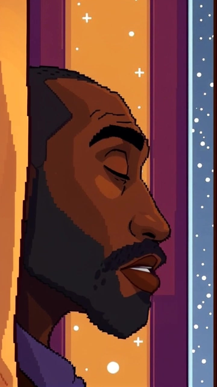 Subject: A thoughtful individual, Kwame, gazing out of a window. Subject movement: He pauses in deep contemplation, shifting his gaze slowly from the window to contemplate his thoughts. Scene: A cozy, sunlit room with soft curtains fluttering slightly, suggesting a gentle breeze outside. Style: Morning light filtering through the window, creating a warm and inviting atmosphere. Motion: The camera begins with a close-up on Kwame's face, then gradually pulls back to reveal more of the serene surroundings, capturing the play of light and shadow.