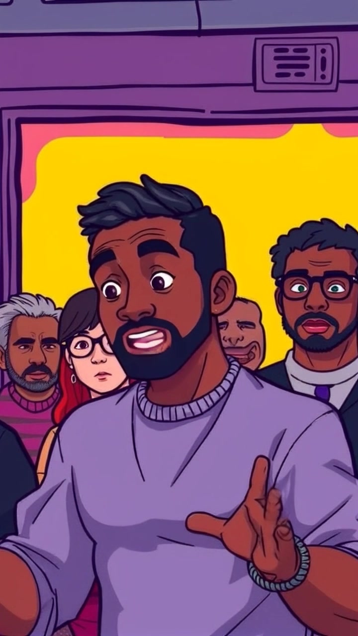Scene: A vibrant lecture hall filled with bright light, packed with an unseen audience, as Kwame passionately gestures while explaining a concept. Style: Dynamic, inviting ambiance with warm lighting, creating an energetic atmosphere. Motion: The camera begins with a close-up of Kwame, capturing his engaging expressions, then smoothly transitions to a slightly elevated perspective, slowly pushing in to highlight his confident movements as he gestures animatedly.