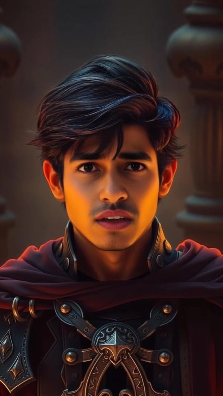 Subject: A person named Arjun with a shocked expression. Subject movement: Arjun's eyes widen as he takes a step back, indicating surprise. Scene: A darkened room filled with shadows, highlighting the intense atmosphere around him. Style: Dim lighting accentuating the features of Arjun's face, creating dramatic shadows. Motion: The camera performs a slow push-in towards Arjun's face, capturing the raw emotion of shock while maintaining the surrounding darkness.