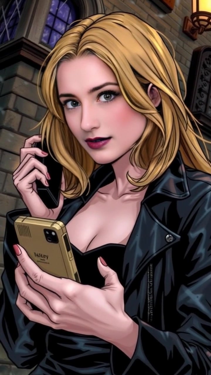 Subject: A determined individual suddenly putting down the phone with a clenched hand. Scene: An intimate indoor setting, possibly a home office, with soft, ambient lighting. Motion: The camera pushes in closely on Ashley's expressive face as she hastily puts down the phone, capturing the intensity of the moment.