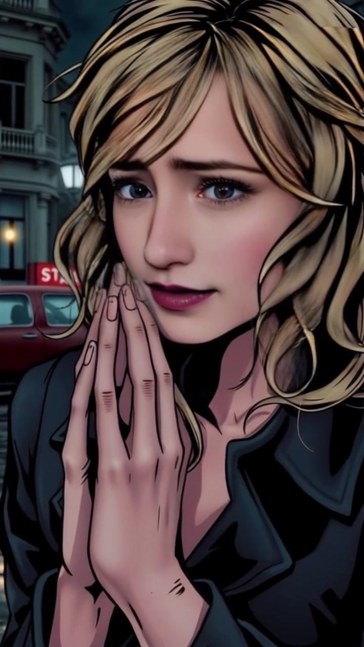 Subject: A young woman whispering nervously to herself, hands clasped tightly. Scene: A close-up shot showcasing her expressive face, capturing the tension and anticipation in an intimate setting. Style: Soft, diffused lighting creating a warm and inviting atmosphere, emphasizing the vulnerability of the moment. Motion: The camera slowly pushes in to create a sense of closeness, accentuating her nervous energy as subtle tremors pass through her hands.