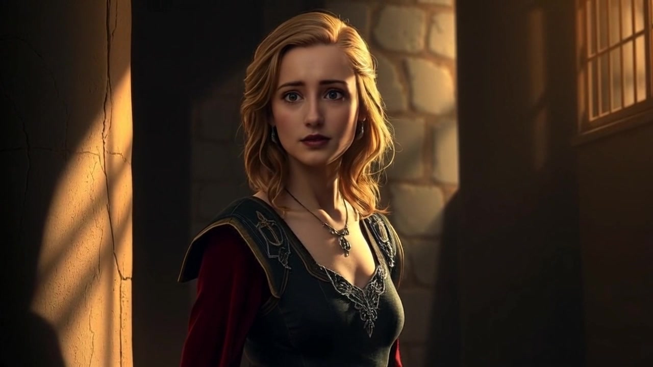 Subject: A young woman with a worried expression, standing in a dimly lit room. Scene: Dimly lit room with shadows cast dramatically on the walls behind her, enhancing the atmosphere of concern. Lighting: Low-key lighting creates a moody, tense vibe. Motion: Slowly push in with a handheld camera, capturing her subtle movements as she shifts anxiously from foot to foot, while the shadows flicker around her.