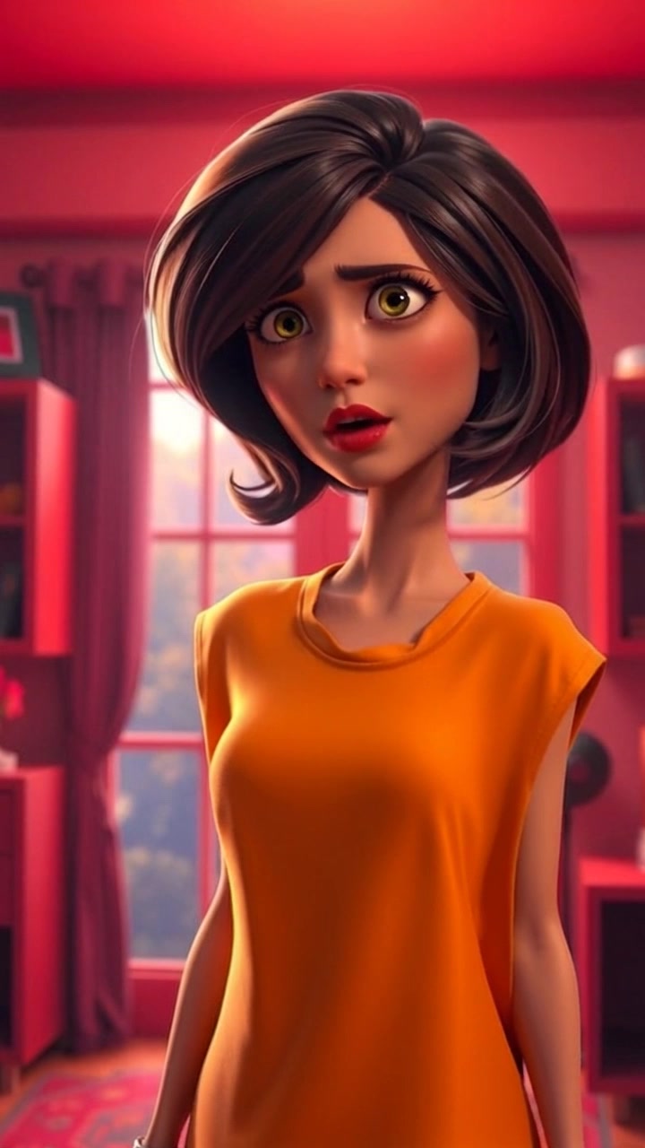 Subject: A surprised person, gasping in shock. Scene: A dimly lit room filled with flickering light, creating an atmosphere of suspense. Style: Low-key lighting sets a moody, tense tone. Motion: Camera begins with a close-up on the person's face, then slowly pulls back to reveal the flickering surroundings, capturing the intensity of the moment.