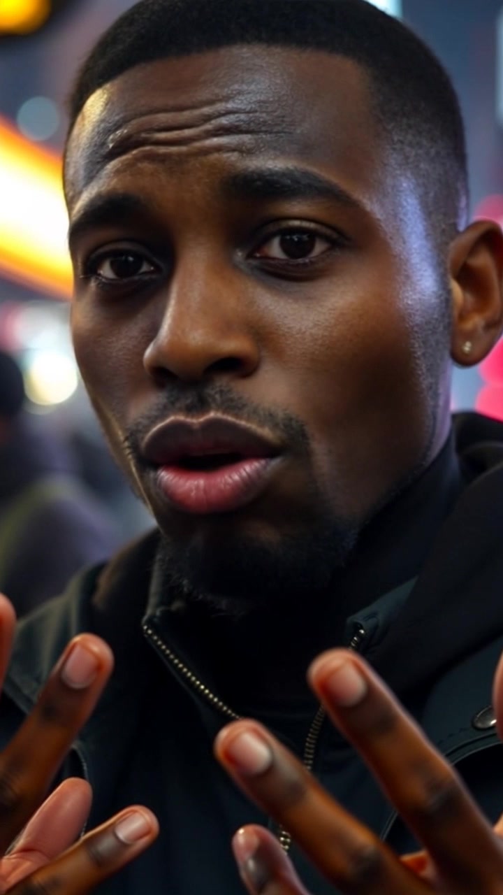 Subject: A person with a distressed expression, gesturing with their hands as they speak intensely. Subject movement: The individual moves their hands animatedly while shifting their weight slightly as they speak. Scene: A close-up in a softly lit room, with blurred backgrounds suggesting a personal, intimate setting. Style: Warm, ambient lighting that highlights the emotional tension of the scene. Motion: Camera slowly pushes in closer to capture the person's facial expressions and hand movements, emphasizing the urgency of the conversation.