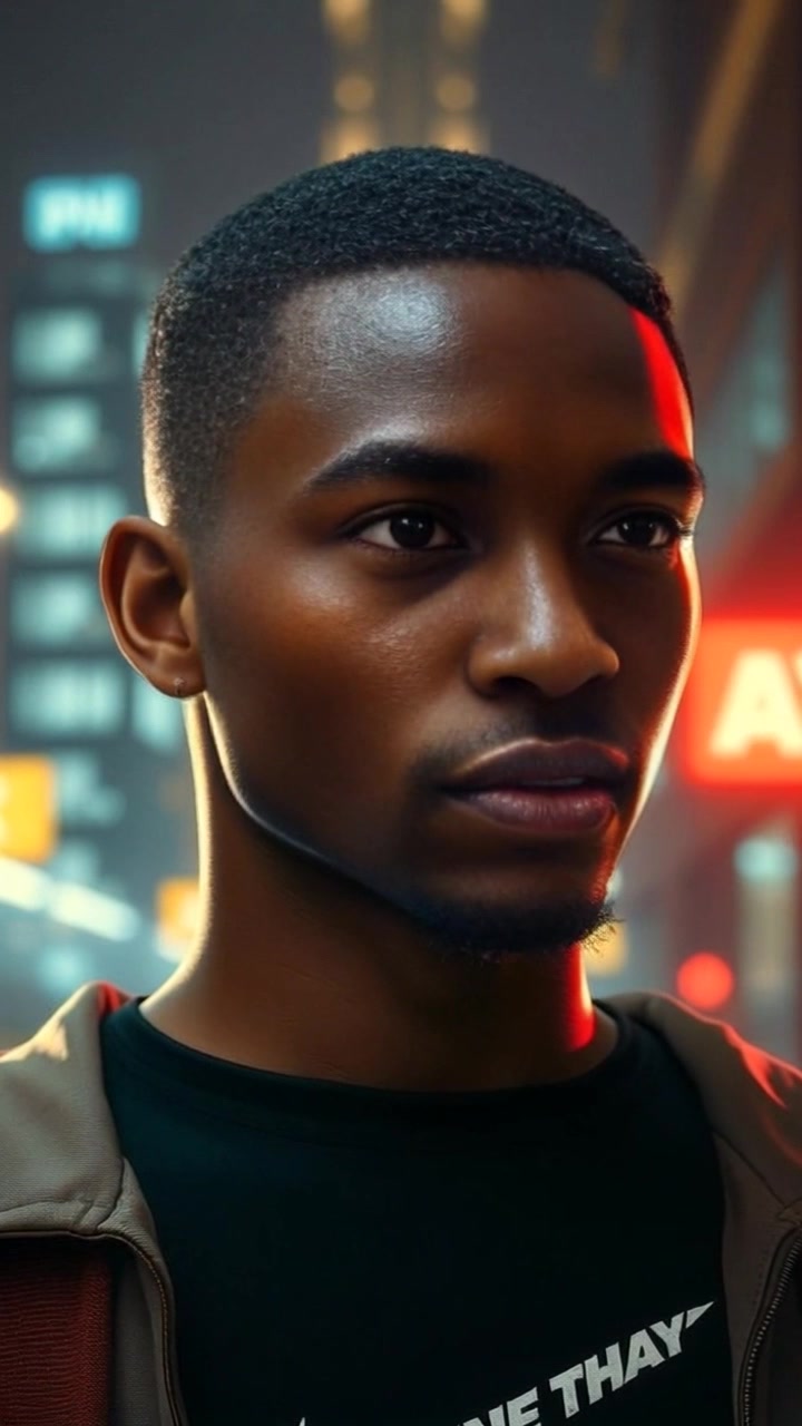 Subject: A determined figure, quietly encouraging himself. Scene: An intimate, softly lit personal space, with a focus on his expressive facial features. Style: Warm, inviting lighting casting gentle shadows that highlight the contours of his face. Motion: Camera performs a slow push-in, intensifying the emotional connection, while maintaining a tight framing on his focused gaze.