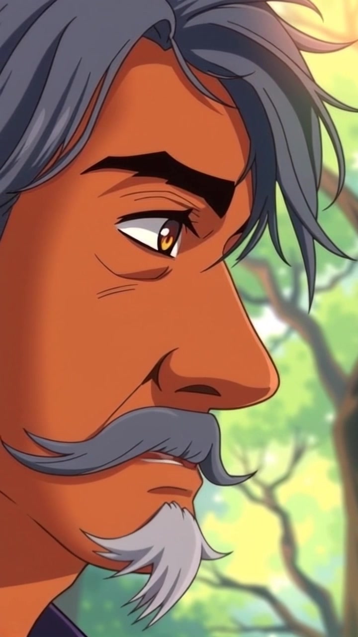 Subject: A close-up shot of an emotional face. Scene: The soft-focus background reveals trees with warm light filtering through their leaves, creating a serene atmosphere. Style: Soft, ambient lighting enhances the emotional tone, while the camera slowly pushes in to capture the intensity of the expression, highlighting the play of light across the subject's features.