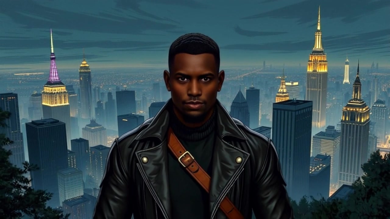 Subject: Isaiah standing determinedly on a hilltop. Subject movement: He gazes confidently towards the expansive city skyline, the wind gently tousling his hair. Scene: A breathtaking vista from a hilltop, showcasing a sprawling city skyline beneath a clear blue sky. Style: Ambient afternoon light cast over the city, enhancing its modern architecture. Motion: The camera slowly pushes in from a wide shot of the skyline toward Isaiah, capturing the determination on his face against the urban backdrop.