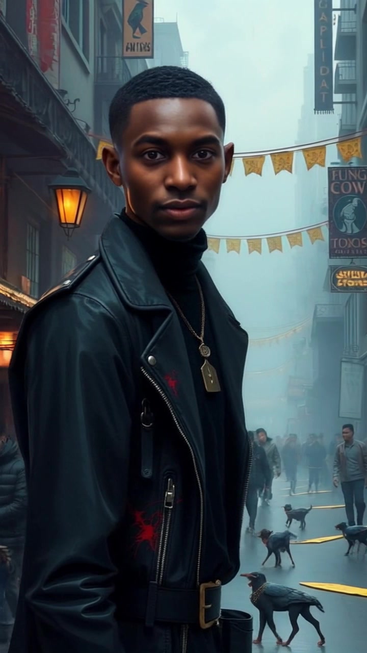 Subject: A solitary figure standing still amidst the bustling market. Scene: A vibrant, crowded marketplace filled with colorful stalls and energetic shoppers. Style: Bright, natural daylight highlighting the dynamic atmosphere. Motion: The camera sweeps slowly around the subject, capturing the flurry of activity, while Isaiah remains undisturbed in the center, creating a contrast between his stillness and the fast-paced environment.