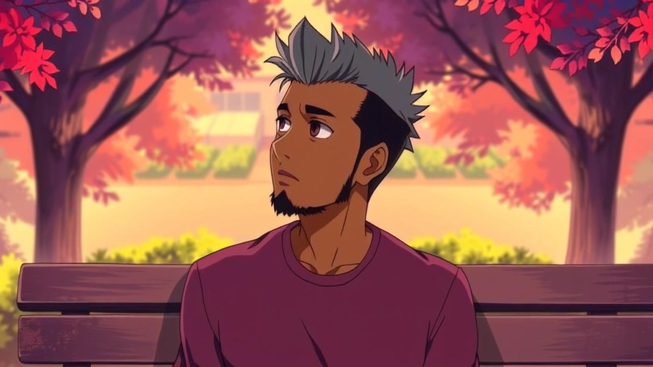 Subject: A contemplative figure sitting on a weathered park bench. Subject movement: The figure gazes pensively into the distance, allowing for subtle shifts in posture. Scene: A serene park setting with golden sunlight filtering through lush trees, casting dappled shadows on the ground. Style: Warm, soft lighting that enhances the nostalgic mood. Motion: The camera slowly pushes in on the figure, capturing their reflective expression while softly blurring the surrounding scenery, emphasizing their solitude.