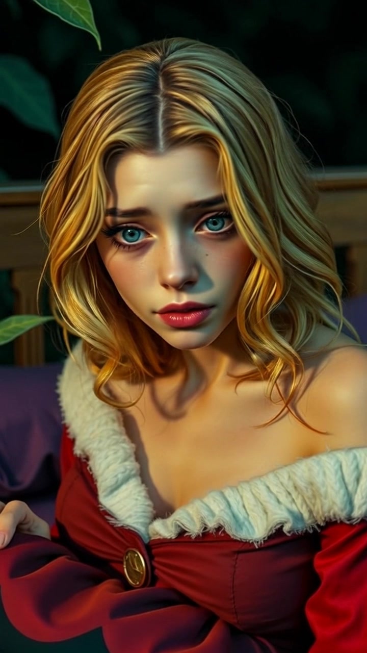 Subject: A young woman named Samantha, wide-eyed and alert, seated on her bed. Scene: Intimate bedroom setting at night, shadows dancing softly on the walls, illuminated by a gentle bedside lamp. Motion: The camera slowly pushes in towards Samantha's face, capturing her startled expression as she leans forward, straining to listen to an unseen whisper. Lighting: Warm, soft lighting creates a cozy yet eerie atmosphere. Atmosphere: Tense and suspenseful, with a sense of mystery in the quiet of the night.