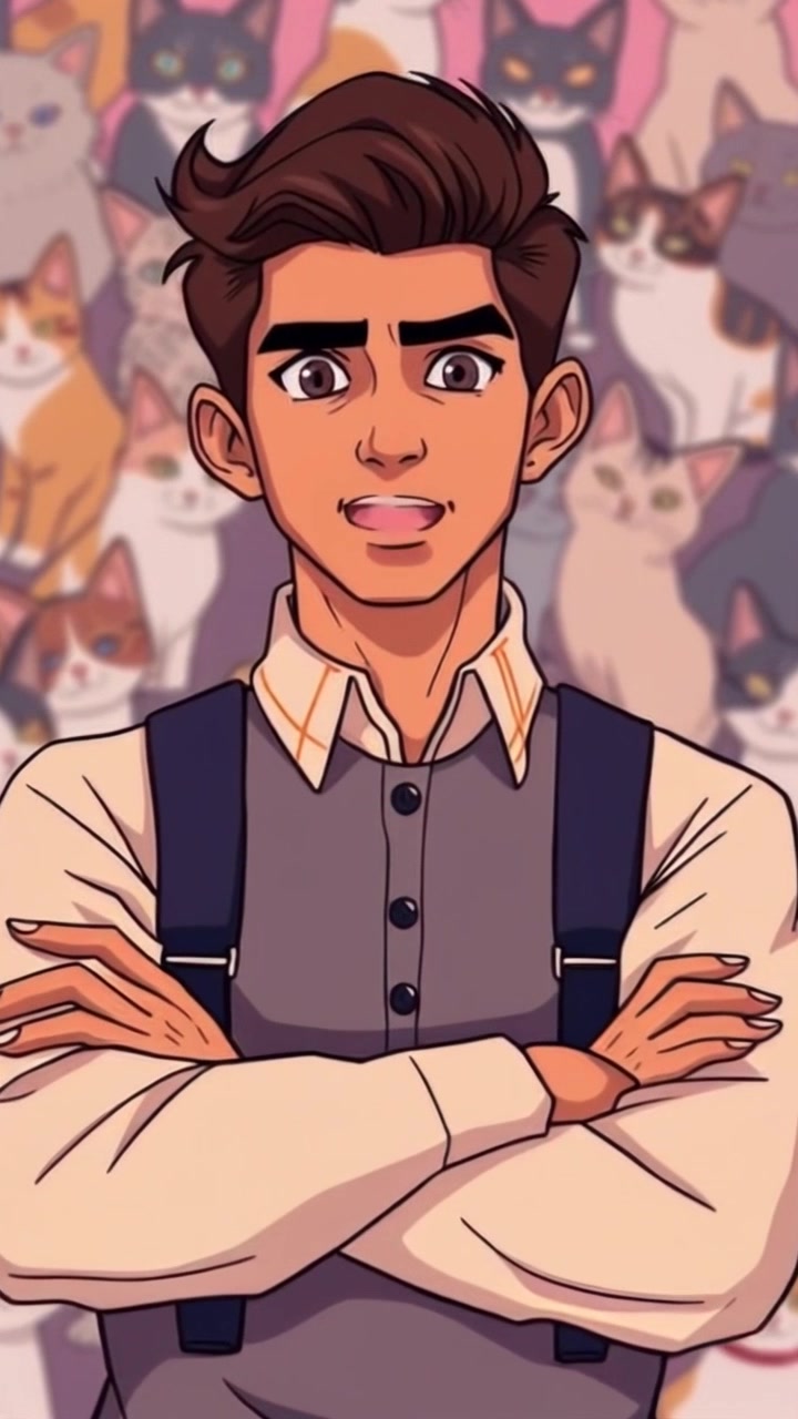 Subject: A young man with an unimpressed expression, crossing his arms and shaking his head in disbelief. Scene: A modern café setting with cozy, ambient lighting and soft chatter in the background. Motion: Camera slowly zooms in on his face, capturing the subtle nuances of his expression as he reacts, while the background fades slightly to enhance focus on his emotions.