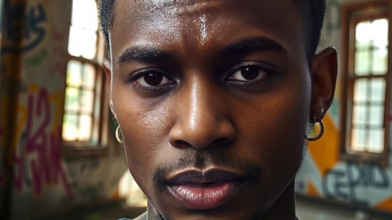 Subject: A young man with tears streaming down his cheeks, his face contorted in emotional struggle. Subject movement: The man shifts slightly, his expression reflecting deep turmoil. Scene: Close-up of his face, set against a softly blurred, ambient background that emphasizes his emotional state. Style: Soft, diffused lighting enhances the mood, capturing the rawness of his feelings. Motion: The camera gently pushes in to focus on his eyes, subtly highlighting the depth of his emotions.