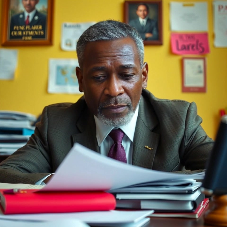 Subject: A person sitting at a desk, looking apologetic amidst a disarray of papers. Subject movement: The person occasionally looks up with regret, shifting papers as if searching for a solution. Scene: A cluttered desk in a dimly lit room, with scattered documents and a hint of afternoon light filtering through a nearby window. Style: Soft, warm lighting creates an intimate and tense atmosphere. Motion: The camera slowly pushes in on the person's face, capturing the mix of emotions while the papers subtly sway as a result of the person's fidgeting.