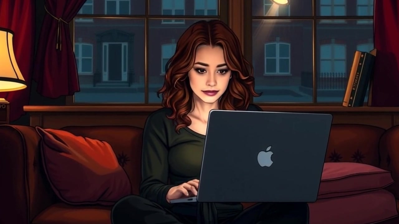 Subject: A person sitting on a couch, contemplating the information on a laptop. Subject movement: The person leans slightly forward in curiosity, their expression shifting from perplexed to focused as they engage with the screen. Scene: A cozy living room filled with soft textures and warm colors, featuring a plush couch and inviting decor. Style: Ambient light from a nearby lamp creates a welcoming atmosphere. Motion: The camera slowly moves in on the person, capturing their expressions closely, before panning out to reveal the full context of the room.