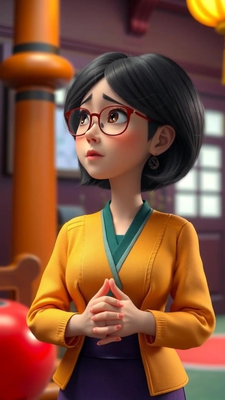 Subject: A young woman named Li, visibly worried, holding her hands together in a contemplative pose. Scene: Intimate indoor setting, perhaps a softly lit room with warm tones, where the atmosphere is filled with tension and concern. Motion: The camera slowly pushes in towards Li, capturing the details of her expression and hands, while soft ambient lighting highlights the emotional weight of the moment.