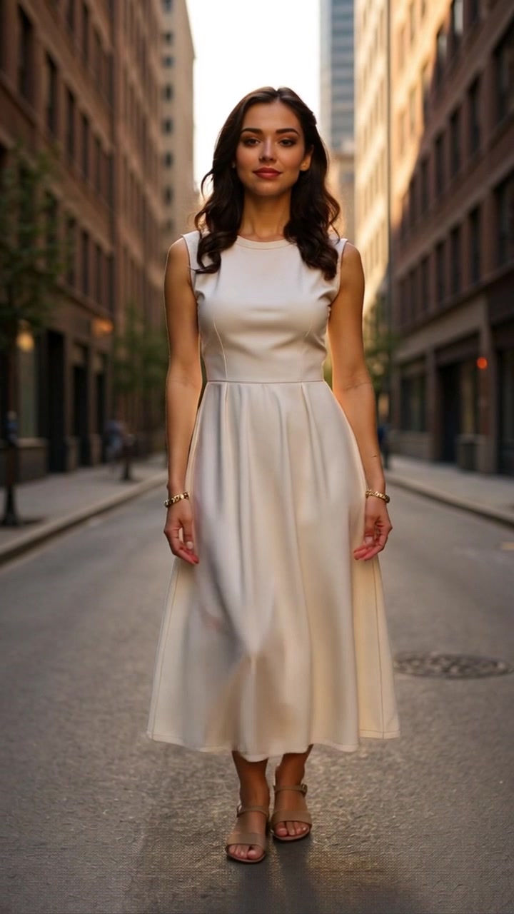 Realistic Variations: A Woman in Colorful Dresses Walking Down the Street